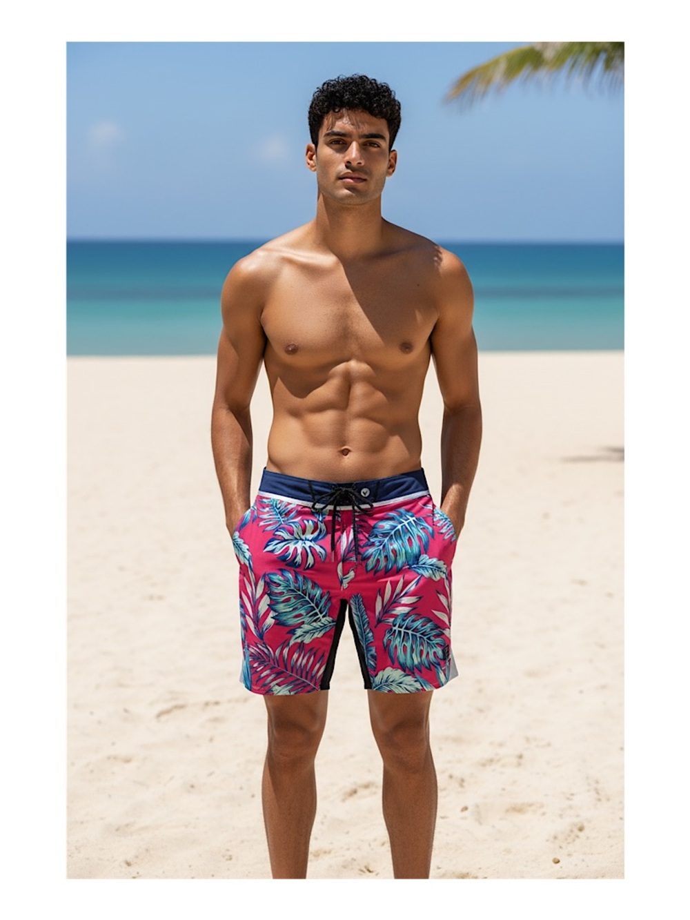 Vast Men's Tropical Pink Leaf Swim Trunks, NWT, 32